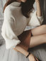 Polo Neck Standard Loose Plain Knitted Sweater (Style V100924)