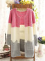 Round Neck Casual Color Block Knitted Patchwork Sweater (Style V100934)
