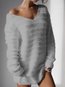V-neck Loose Plain Polyester Patchwork Sweater (Style V100948)