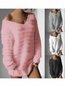 V-neck Loose Plain Polyester Patchwork Sweater (Style V100948)