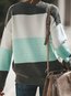Round Neck Casual Striped Knitted Patchwork Sweater (Style V100949)