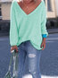 V-neck Standard Loose Casual Plain Sweater (Style V100987)
