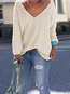 V-neck Standard Loose Casual Plain Sweater (Style V100987)