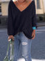 V-neck Standard Loose Casual Plain Sweater (Style V100987)
