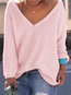 V-neck Standard Loose Casual Plain Sweater (Style V100987)