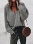 V-neck Loose Casual Plain Knitted Sweater (Style V101000)