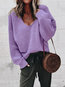 V-neck Loose Casual Plain Knitted Sweater (Style V101000)