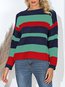 Round Neck Standard Casual Striped Patchwork Sweater (Style V101013)