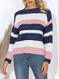 Round Neck Standard Casual Striped Patchwork Sweater (Style V101013)