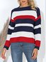 Round Neck Standard Casual Striped Patchwork Sweater (Style V101013)