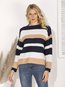 Round Neck Standard Casual Striped Patchwork Sweater (Style V101013)