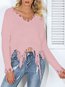 V-neck Casual Plain Polyester Tassel Sweater (Style V101014)