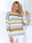 Round Neck Straight Casual Striped Patchwork Sweater (Style V101016)