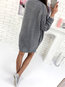 Long Straight Plain Knitted Pockets Sweater (Style V101027)