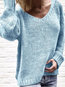 V-neck Straight Casual Plain Acrylic Sweater (Style V101029)