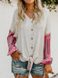 V-neck Standard Straight Casual Patchwork Sweater (Style V101034)