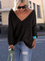 V-neck Loose Casual Plain Polyester Sweater (Style V101042)