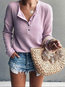 V-neck Standard Straight Plain Button Sweater (Style V101046)