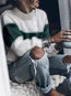 Round Neck Standard Straight Knitted Patchwork Sweater (Style V101048)