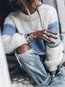 Round Neck Standard Straight Knitted Patchwork Sweater (Style V101048)