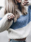 Round Neck Standard Straight Knitted Patchwork Sweater (Style V101048)