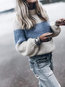 Round Neck Standard Straight Knitted Patchwork Sweater (Style V101048)