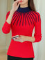 Round Neck Standard Date Night Knitted Patchwork Sweater (Style V101057)