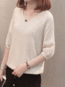 Loose Elegant Plain Polyester Patchwork Sweater (Style V101059)