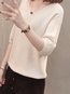 Loose Elegant Plain Polyester Patchwork Sweater (Style V101059)