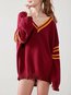 V-neck Standard Casual Striped Worn Sweater (Style V101077)
