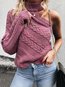 Turtleneck Loose Fashion Plain Asymmetrical Sweater (Style V101087)