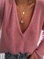 V-neck Standard Casual Plain Acrylic Sweater (Style V101089)