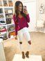 V-neck Standard Loose Casual Polyester Sweater (Style V101092)
