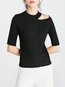 Stand Collar Standard Elegant Plain Knitted Sweater (Style V101124)