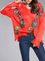 V-neck Loose Date Night Floral Embroidered Sweater (Style V101145)