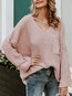 V-neck Standard Loose Plain Pockets Sweater (Style V101146)