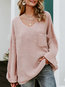V-neck Standard Loose Plain Pockets Sweater (Style V101146)