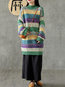Round Neck Casual Striped Polyester Pattern Sweater (Style V101159)