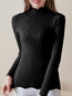 Polo Neck Standard Slim Plain Knitted Sweater (Style V101169)