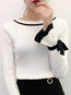Round Neck Elegant Plain Polyester Strappy Sweater (Style V101174)
