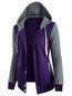 Hooded Long Patchwork Cotton Blends Patchwork Jacket (Style V101192)