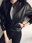 Straight Casual Plain PU Leather Zipper Jacket (Style V101196)