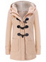 Hooded Straight Plain Polyester Button Coat (Style V101208)