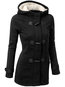 Hooded Straight Plain Polyester Button Coat (Style V101208)