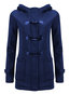 Hooded Straight Plain Polyester Button Coat (Style V101208)