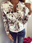 Round Neck Straight Floral Cotton Blends Zipper Jacket (Style V101210)