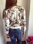 Round Neck Straight Floral Cotton Blends Zipper Jacket (Style V101210)