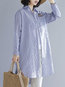 Shirt Collar Loose Elegant Striped Cotton Coat (Style V101226)