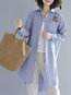 Shirt Collar Loose Elegant Striped Cotton Coat (Style V101226)