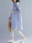 Shirt Collar Loose Elegant Striped Cotton Coat (Style V101226)